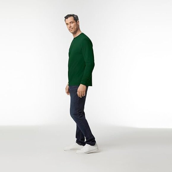 Gildan  2-Pack Men's Forest Green Heavy Cotton Long Sleeve T-Shirt Small - Picture 6 of 6